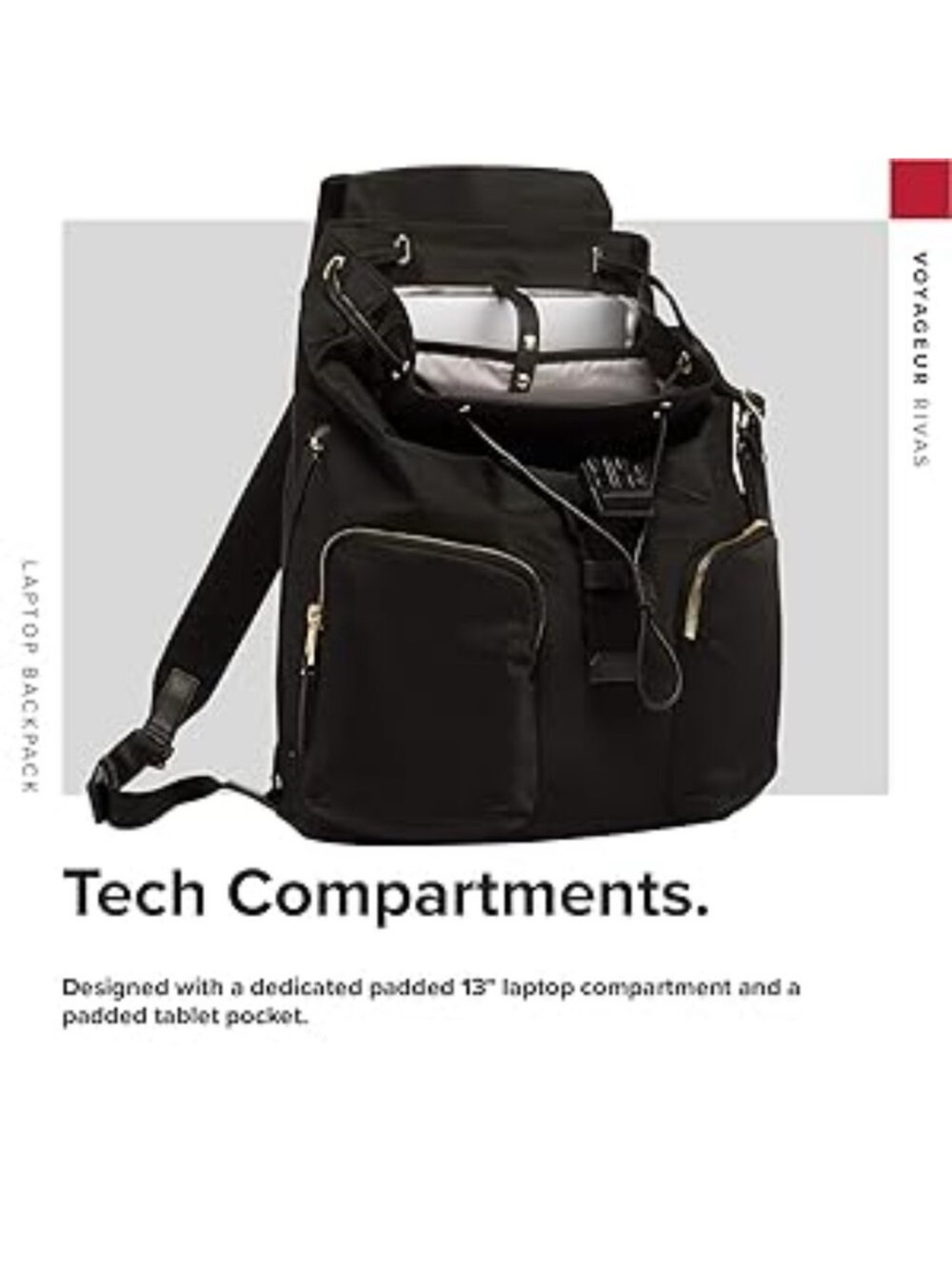 Tumi Black Nylon Backpack with Gold Hardware - Picture 4 of 10